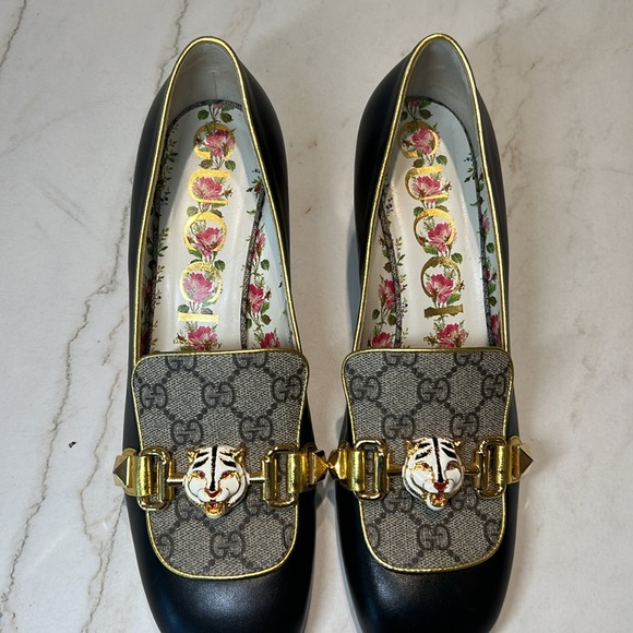 Gucci with Leather GG Supreme Embellished Mid-Heel Loafer Pump (Size 40) - Picture 4 of 13